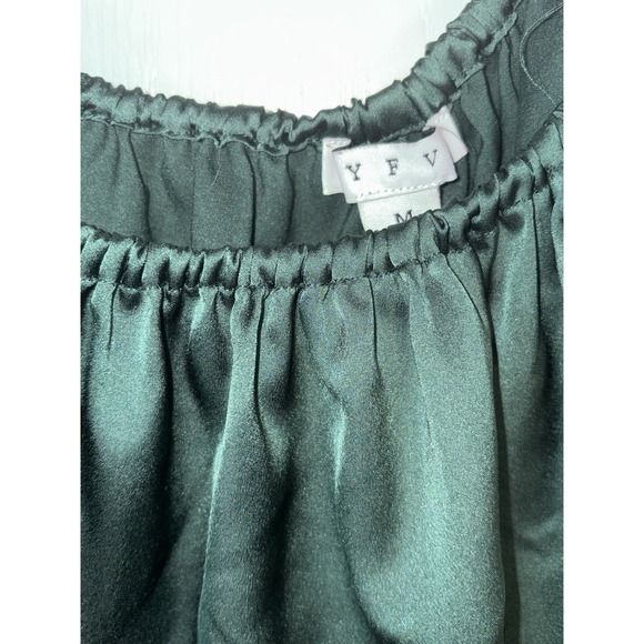 HYFVE Hunter Green Cropped‎ Top XL Silky Balloon Sleeves Gathered Neck & Waist - Picture 5 of 8